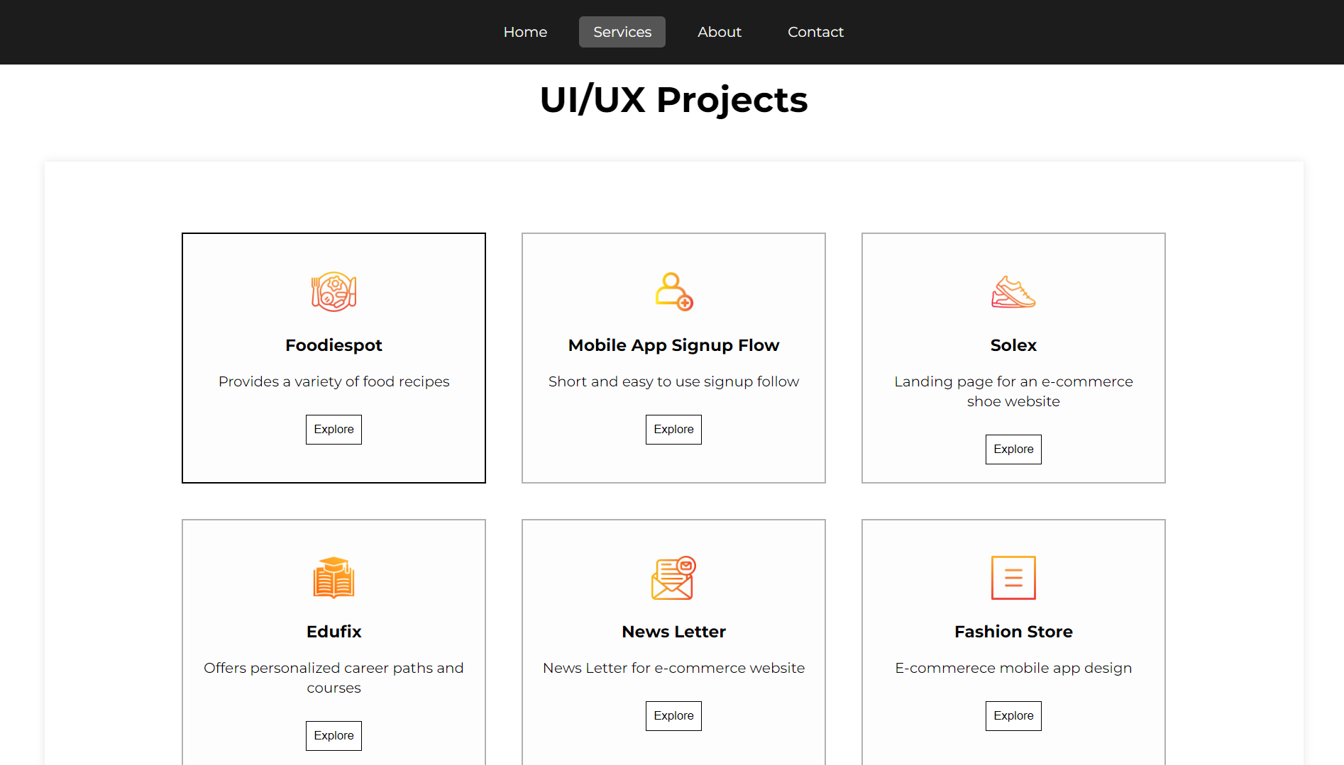 Service section screenshot
